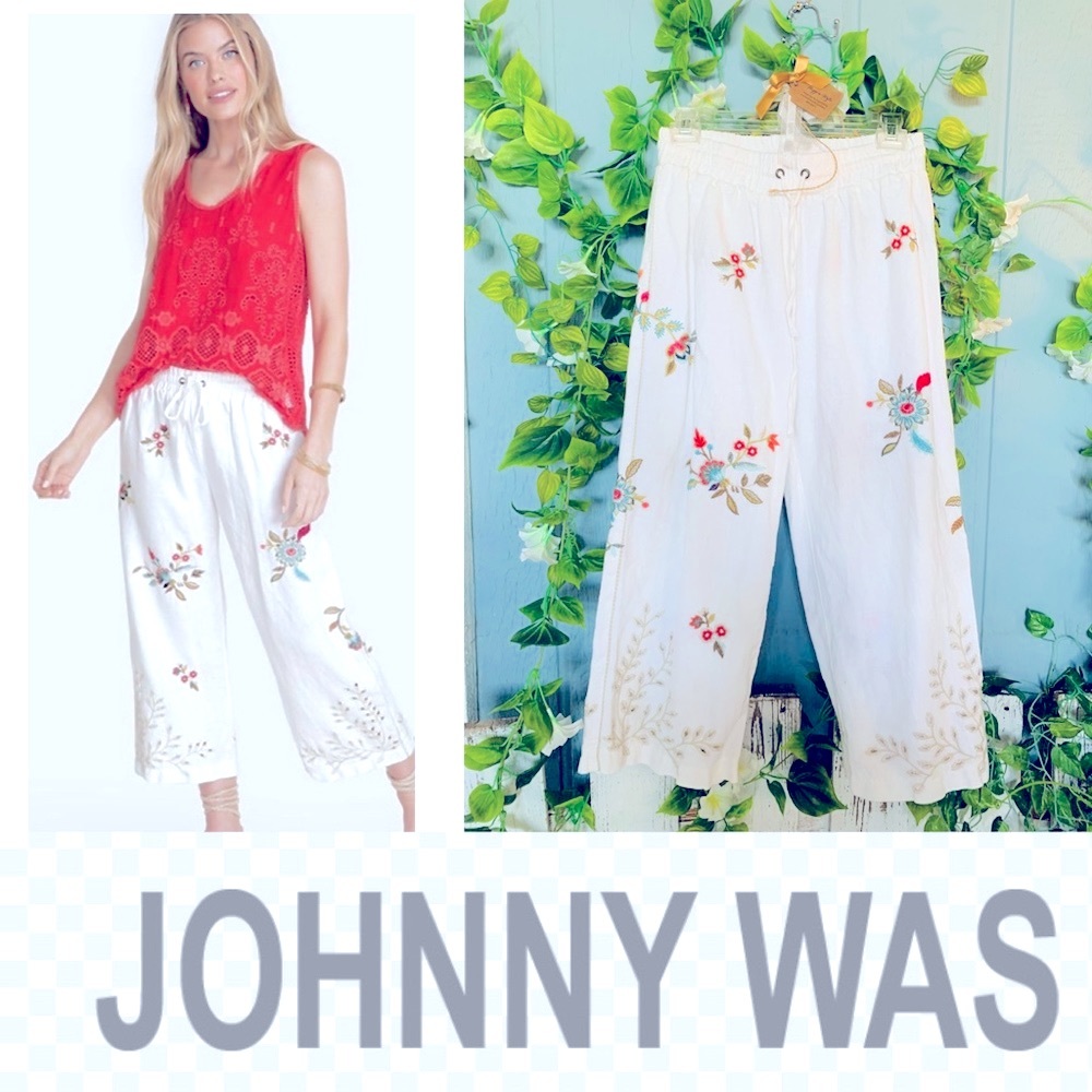 Johnny Was Lidia Cropped Linen Pull-on & Tie pants